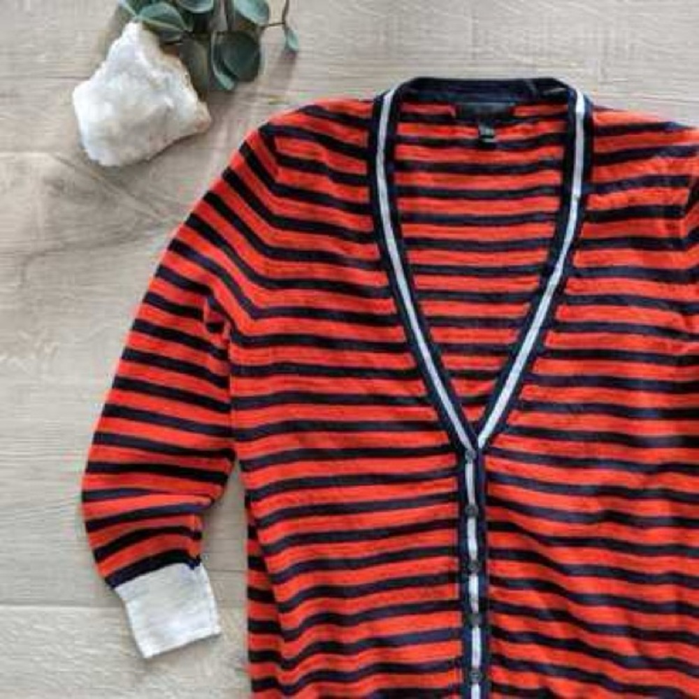 J. Crew Red and Black Striped Cardigan